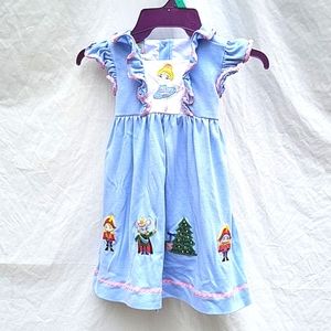 Girl's Nutcracker dress, blue embroidered characters, sz 3T, very soft